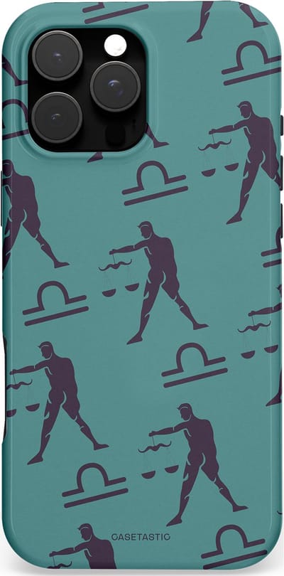 Casetastic hoesje geschikt voor Apple iPhone 16 Pro Max - MagSafe - Dubbellaagse bescherming - Zodiak weegschaal - Fashion Case - Petrol Donkergrijs Grijs