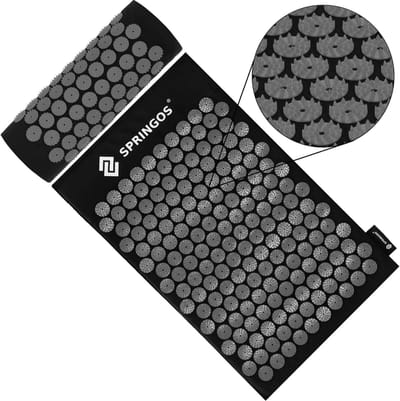 Springos Acupressuurmat - Spijkermat - Lichaamsstimulator - Ontspanning - Massage - Kussen - Zwart/Grijs