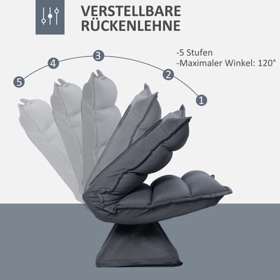 Relaxfauteuil 360 Graden Draaibaar Met Vijfvoudig Verstelbare Rugleuning Van Staal Donkergrijs Voor Woonkamer En Leeshoek