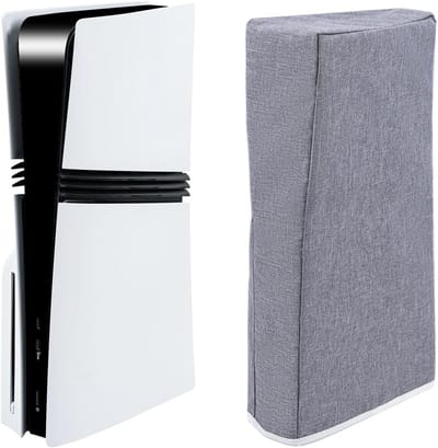 PS5 Pro Stofhoes - Verticale Beschermhoes van Cationisch Polyester voor Playstation 5 Pro Disc & Digital Console - Grijs, Stofbescherming, Duurzaam en Lichtgewicht