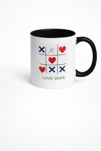 Tic Tac Toe 'Love Wins' Koffiemok - Romantische Mok met Harten & X'en - Uniek Liefdes Cadeau