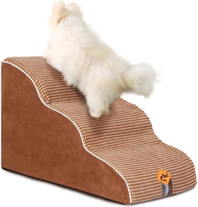 Hondentrap - Hondentrapje Gebogen 3-traps hondentrap voor kleine honden - antislip - hoge bedden en bank - indoor step - gewrichtspijn - schuim van hoge dichtheid