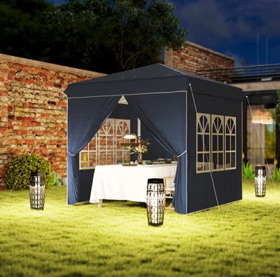 MEUNIQ partytent paviljoen 248 x 248 x 270 cm pop-up opvouwbaar met 4 zijpanelen, 2 ramen, hoogte verstelbaar, UV 50+ waterafstotend blauw