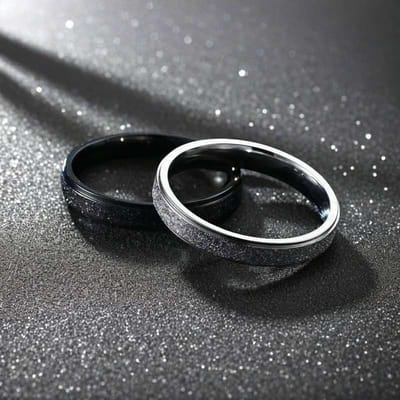 Gading unisex ring-one size ring-2 stks zwart + wit -staal mat ring