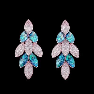 Victoria Valenza 925 Sterling Roségoud Vergulde Oorbellen met Blauwe Parelmoer en Zirkonia Stenen - Oorhangers - 925 sterling zilver - Rosegoudkleurig - Zirkonia