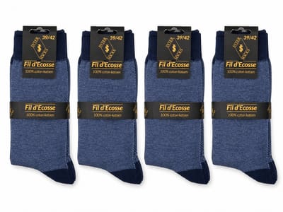 Heren - 100% katoen - naadloos - dunne katoenen heren kousen - 4 paar - blauw/jeans - maat 39/42