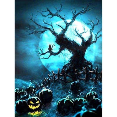 Peinture au Diamant 5D DIY Halloween Broderie Diamant Ronde Complète Point de Croix 20X30CM blue