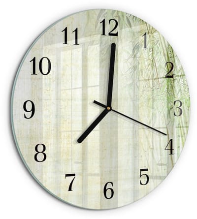 Tulup Wandklok - Bamboeplant Gekleurde Glazen Klok - 30fi cm - Groente Glazen Klok Met Print - Zwarte Handen - Ronde Wandklok - Glazen Wandklok Design - Klok Glas Met Opdruk