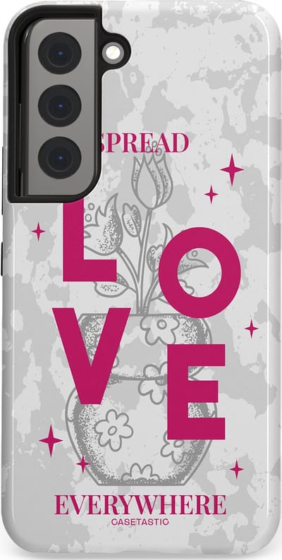 Casetastic hoesje geschikt voor Samsung Galaxy S22 - Dubbellaagse bescherming - Spread Love Everywhere - Grijs Roze - Valentijn - Valentine - Fashion Case - Lichtgrijs Wit Roze