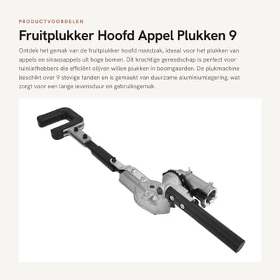 Dailygoods- Fruitplukker Hoofd 26 mm - Aluminiumlegering - 9 Tanden - Olijven Plukken - Tuingrijper - Duurzaam Materiaal - Plukker