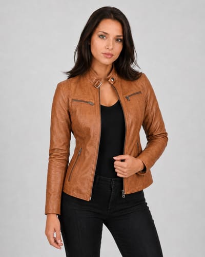 Versano Tulsa Leren Dames Bikerjack Dames Jas M - Cognac