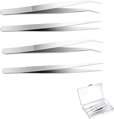 Pincetten Set - Precisie Tangen - Elektronica Reparatie - Antislip Grip - 4 Stuks - Zilver