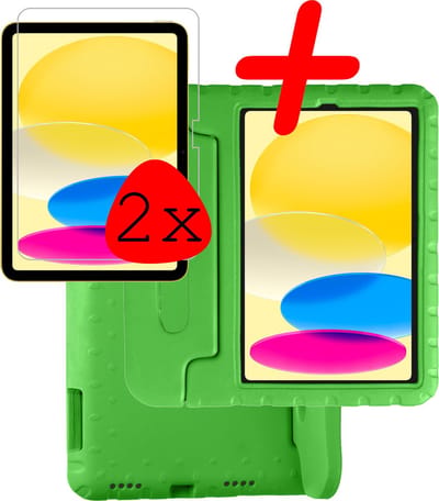 Hoesje Geschikt voor Apple iPad 10 (2022) - 10.9 inch - 10e Generatie - Met 2x Screenprotector - Kinderhoes Shockproof Bumper - Kidsproof Case - Tablet Hoes - Kinder Hoes Cover - Groen