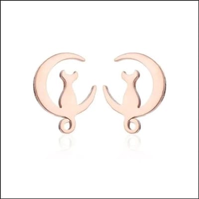 Aramat Jewels | Oorbellen | RVS Katten Oorbellen Diverse Kleuren - Schattige Poes Oorstekers | Poes in maan rosékleurig 10mm / Staal | |8mm | Staal | Kinderen, Volwassenen | Verkleurd niet