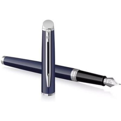 Waterman Hémisphère vulpen, blauwe lak met palladium details, roestvrijstalen medium penpunt, blauwe inkt, geschenkset