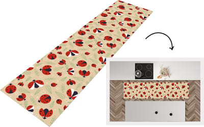 Keukenloper - Loper keuken - Lieveheersbeestje - Bladeren - Design - 200x50 cm - Keukenloper vinyl