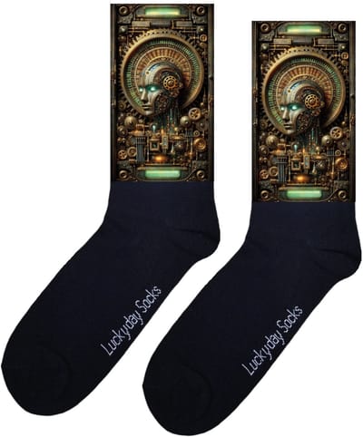 LuckyDay Socks - Steampunk - Mechanisch - Opkikker - Grappige sokken - Valentijn cadeau - Verjaardag cadeau - Pensioen - Sint cadeau - Leuke sokken - Vrolijke sokken - Cadeautje - Grappig cadeau - Tandwiel - Kerstcadeau - Vaderdag - Moederdag - 37-44