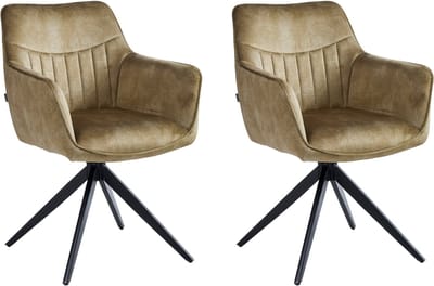 Colenis® - New Yade Eetkamerstoel - Set Van 2 - Taupe - Adoré Velvet- Industrieel - 180° - Draaistoel