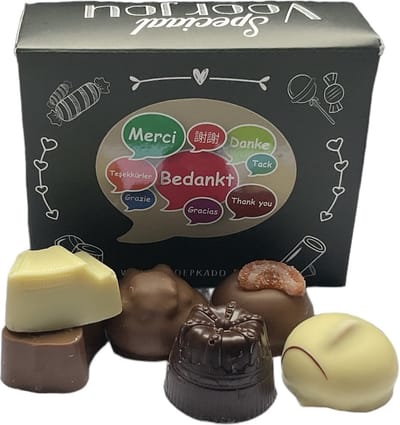 Bonbons - "Bedankt, Merci, Danke..." - 225 gram - Assorti Topkwaliteit - Doosje met teksten - Cadeauverpakking
