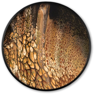Poster in lijst Rond - Fotolijst 60x60 cm - Posters - Acrylverf - Pouring - Bruin - Ronde posterlijst zwart - Decoratie - Wanddecoratie woonkamer - Muurdecoratie slaapkamer