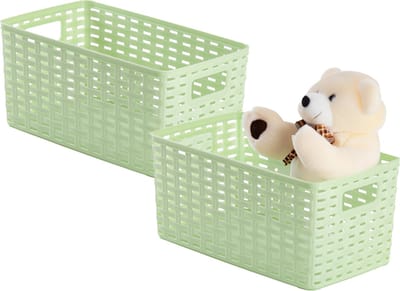 Plasticforte Opbergmand - 2x - Kastmand - rotan kunststof - lichtgroen - 5 Liter - 15 x 28 x 13 cm