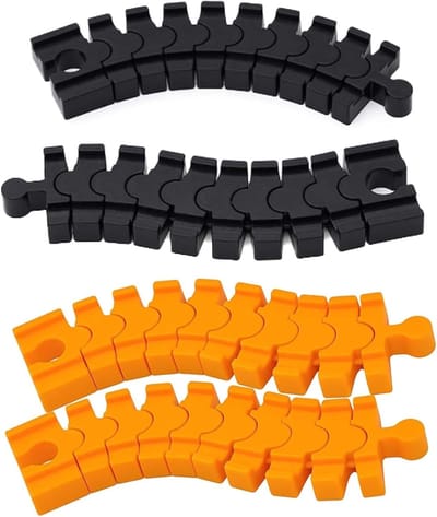 Flexibele gekleurde spoorwegaccessoires voor houten treinsets - 4-delige uitbreiding voor rails en treinen in geel en zwart