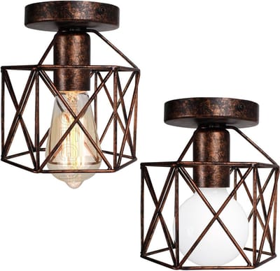 Industriële Plafondlamp Set van 2 - Retro IJzeren Lampenkap in Hexagonaal Ontwerp voor Woonkamer, Keuken en Slaapkamer Decoratie met E27 Fitting