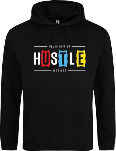 HUSTLE Hoodie | Sweater | Capuchon | Trui | Hooded | Print | Zwart | Maat M
