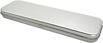 Metalen pennen- en potloodhouder, lege scharnierende tin voor schoolbenodigdheden en make-upkwasten, 21 x 6 cm, zilverkleurig, multifunctioneel en stijlvol organizer