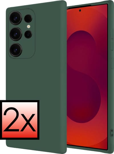Hoesje - 2 Stuks - Geschikt voor Samsung Galaxy S25 Ultra - Sterk & Shockproof - Case Siliconen - Back Cover - Telefoon Hoes - Donkergroen