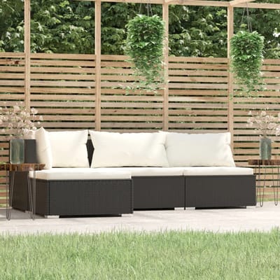 vidaXL - 4-delige - Loungeset - met - kussens - poly - rattan - zwart