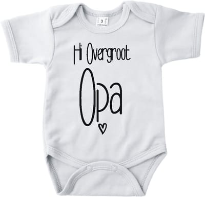 Baby romper met tekst zwangerschap aankondiging | Hi overgroot opa met hartje | Wit | korte mouw | maat 56 cadeautje zwangerschap aankondiging bekendmaking | Cadeautje 100% katoen