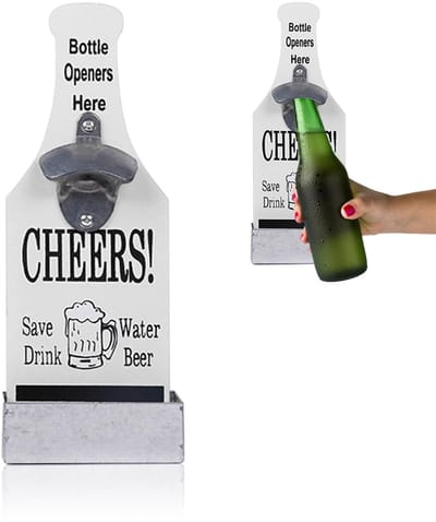 NTHProducts - Flessenopener - Wandopener - Retro design met ingebouwde catcher - Wit - Bieropener voor Bar en Keuken - Perfect voor Feestjes - Gift voo...