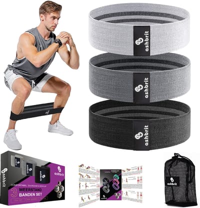 Ashbrit® Weerstandsbanden Set - 3 Delige Set Grijs - Resistance band - Fitness Elastiek - Draagtas