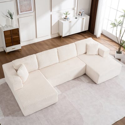 U-Bank 4-Zitsbank,Bank Zonder Been - Moderne Vrijetijdsbank van het U-type - met een Modulaire, Niet-monteerbare Bank van Lampenstof met Loungestoelen,Wit