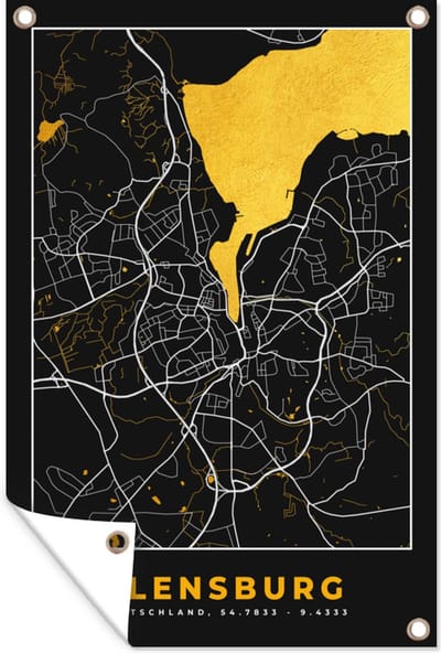 Muurdecoratie Flensburg - Goud - Stadskaart - Plattegrond - Kaart - Duitsland - 120x180 cm - Tuinposter - Tuindoek
