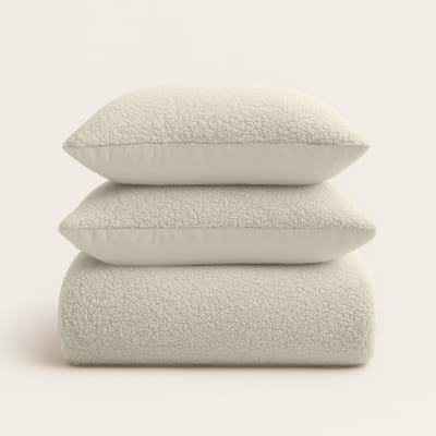 Y-NOT - Dekbedovertrek set Teddy - onderkant Microvezel - 140x200/220 - Eenpersoons met 20 cm instopstrook en drukknopen - Cappuccino White - 30 dagen proefslapen