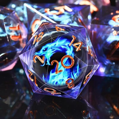 Veelvlakse dobbelstenen - RPG dobbelstenen - Tafelspel avond - Vloeibare kern ontwerp - Set van 7 - Blauwe vlam