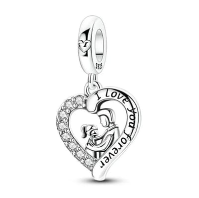 Fler® | Bedel | Past op populaire bedelarmbanden (standaard - 3mm) | Hart Bedel Vader & Kind | Hangbedel Charm | 925 sterling zilver | Transparante zirkonia | Valentijnsdag Cadeau | Sinterklaas kado | Kerstcadeau | Verjaardagsgeschenk | Vriendschap