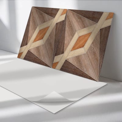 Wallfluent Vinyl Wandpaneel - Geometrisch houtpatroon Zelfklevend Wandpaneel - 100 cm x 50 cm - Bruin PVC wandpaneel - Set van 1 - Rechthoekig Wandbekleding Vinyl - Texturen Wandpaneel - PVC Muurpaneel - Wandpaneel Keuken en Badkamer
