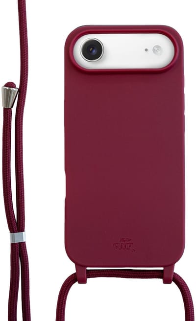 xoxo Wildhearts silicone case met koord - Telefoonhoesje geschikt voor iPhone 17 Air - Backcover met telefoonkoord - Hoesje met koord - telefoonketting - verstelbaar koord - Burgundy / Bordeaux rood