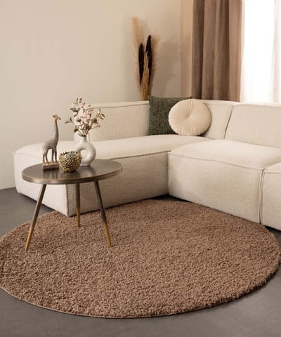 Rond hoogpolig vloerkleed - Shaggy Trend mokka 300