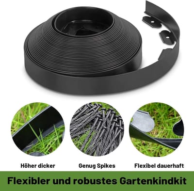 Flexibele kunststof tuinrand met 100 grondankers, bloembed omheining, 20 m lang en 5 cm hoog, ideaal voor tuinontwerp en borders