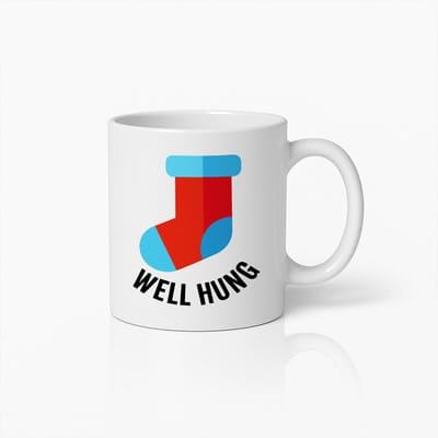 Grappige Kerst Mok 330ml – “Well Hung” Sokken Design – Humoristische Feestdagen Koffiekop Cadeau voor Vrienden & Collega’s