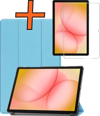 Hoesje - Geschikt voor Samsung Galaxy Tab A11 Plus - Met Screenprotector - Trifold Bookcase - Hard Cover - Hardcover Book Case - Tablet Hoes - Lichtblauw