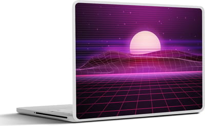 Laptop sticker - 11.6 inch - Gaming - Neon - Retro - Paars - Zon - Gamen - 30x21cm - Laptopstickers - Laptop skin - Cover