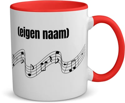Akyol - muzieknoten met eigen naam koffiemok - theemok - rood - Muzieknoot - muziek liefhebbers - iemand die houdt van muziek - verjaardag - cadeau - kado - 350 ML inhoud