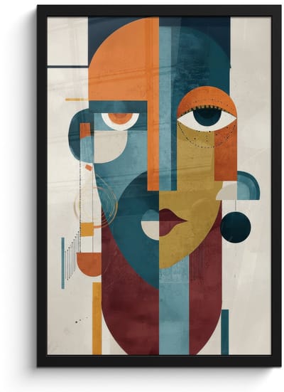 Poster in lijst - Fotolijst 40x60 cm - Posters - Geometrisch - Strakke vormen - Kleurrijk - Posterlijst zwart - Decoratie - Wanddecoratie woonkamer - Muurdecoratie slaapkamer