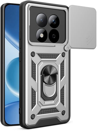 MobyDefend Hoesje - Geschikt voor Xiaomi Redmi Note 15 Pro Plus 5G - Pantsercase Met Draaibare Ring - Zilvergrijs