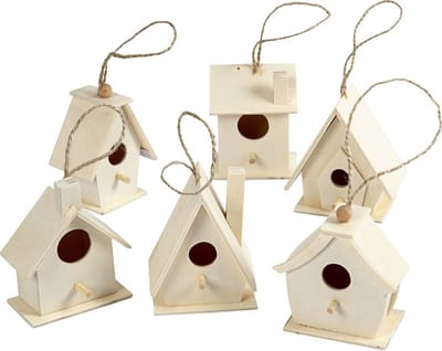 Hobby vogelhuisjes - 6x stuks - 7 cm - hout - knutselen - knutselpakket vogelhuisjes/nestkastjes